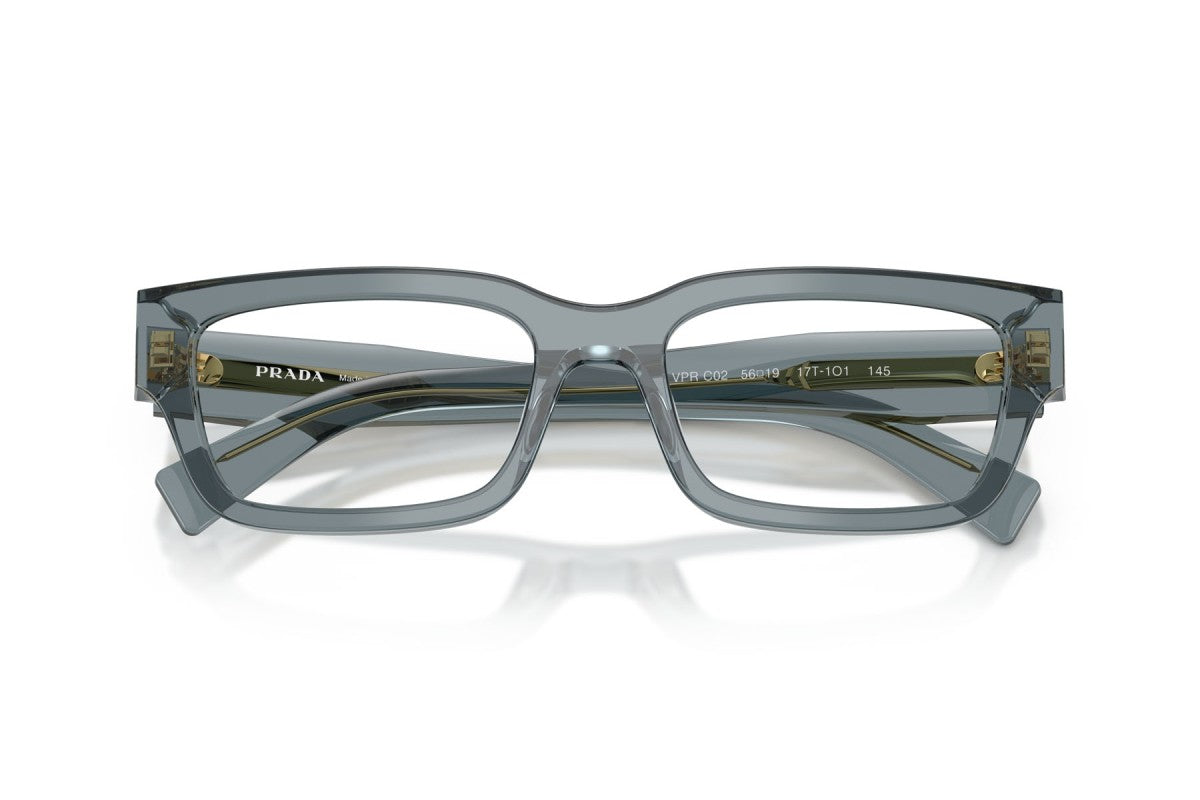 Prada PRC02V Rectangle Eyeglasses in Transparent Ocean/Blue, detail view