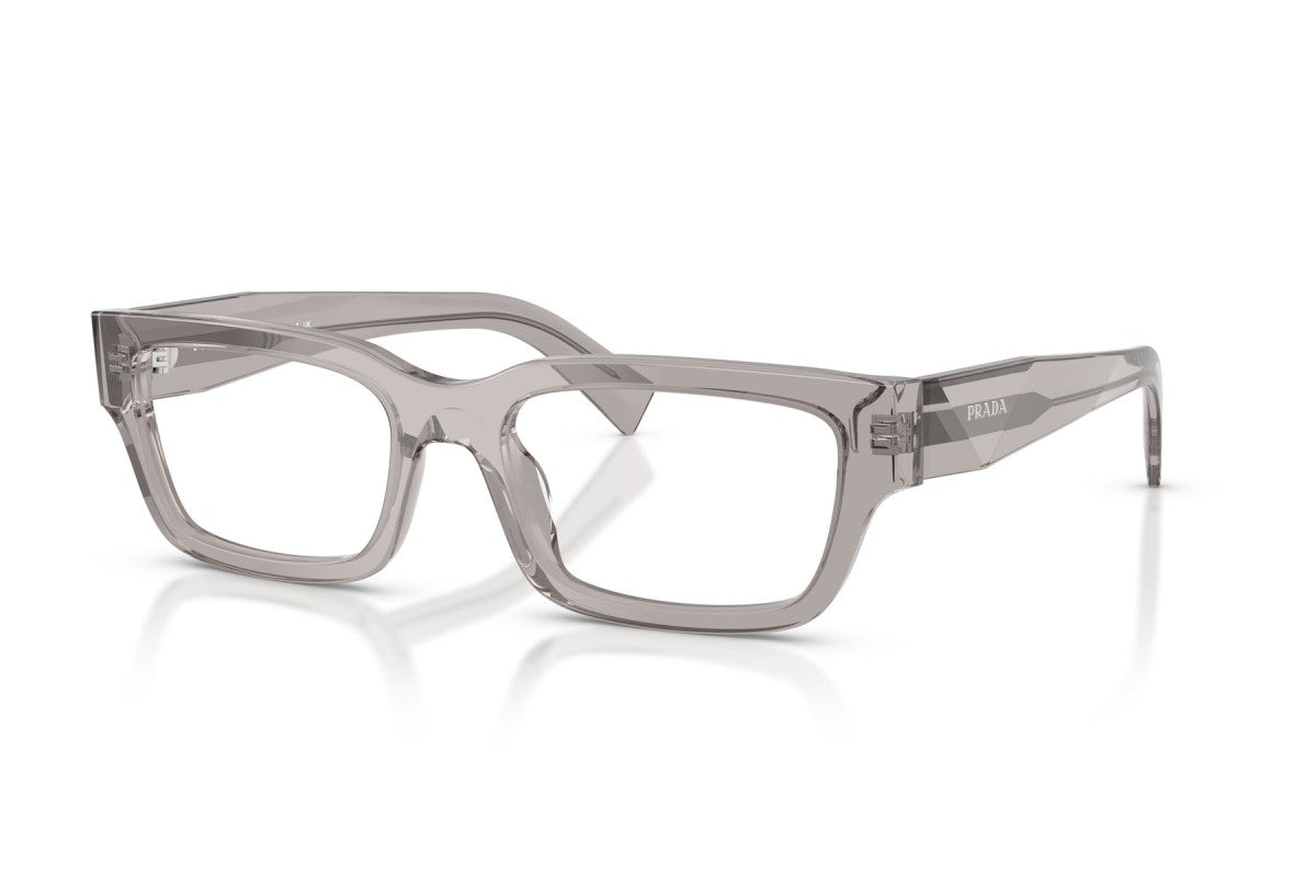 Prada PRC02V Rectangle Eyeglasses in Transparent Hematite/Grey, angle view