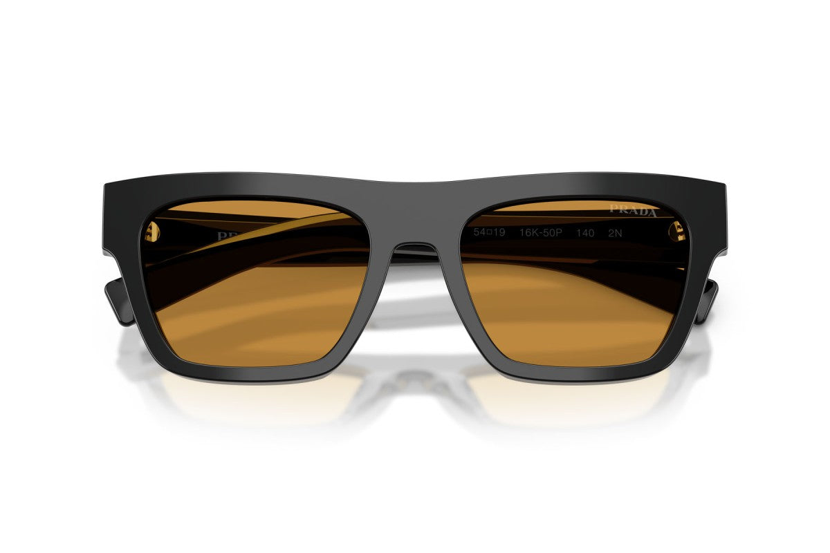 Prada PRC03S Rectangle Sunglasses in Dark Honey / Black, detail view