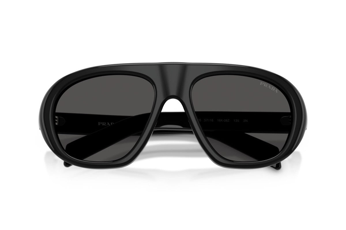 Prada PRC05S Geometric Sunglasses in Dark Gray / Black, detail view