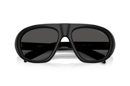 Prada PRC05S Geometric Sunglasses in Dark Gray / Black, detail view