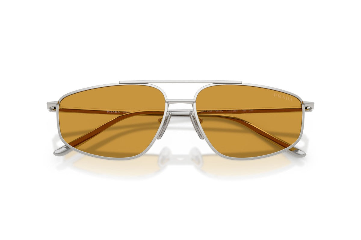 Prada PRC51S Square Sunglasses in Dark Honey / Silver, detail view