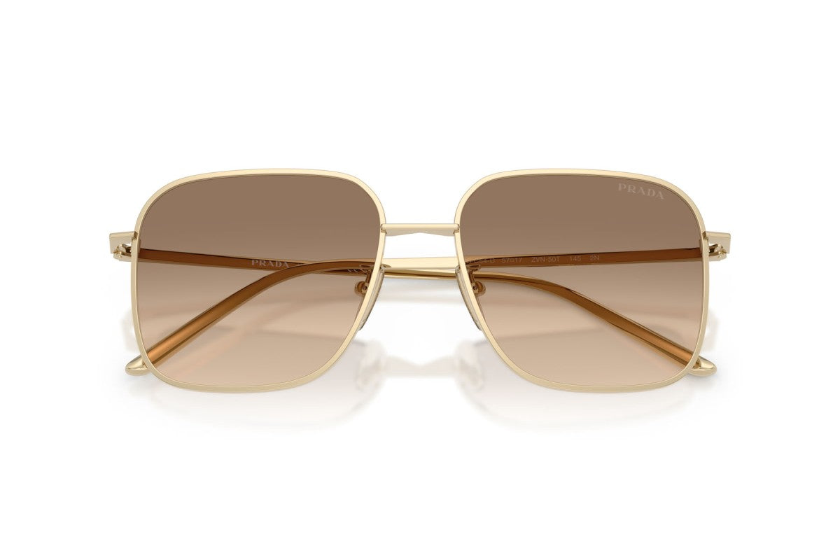 Prada PRC54SD Square Sunglasses in Light Brown Gradient Light Grey/Pale Gold, detail view