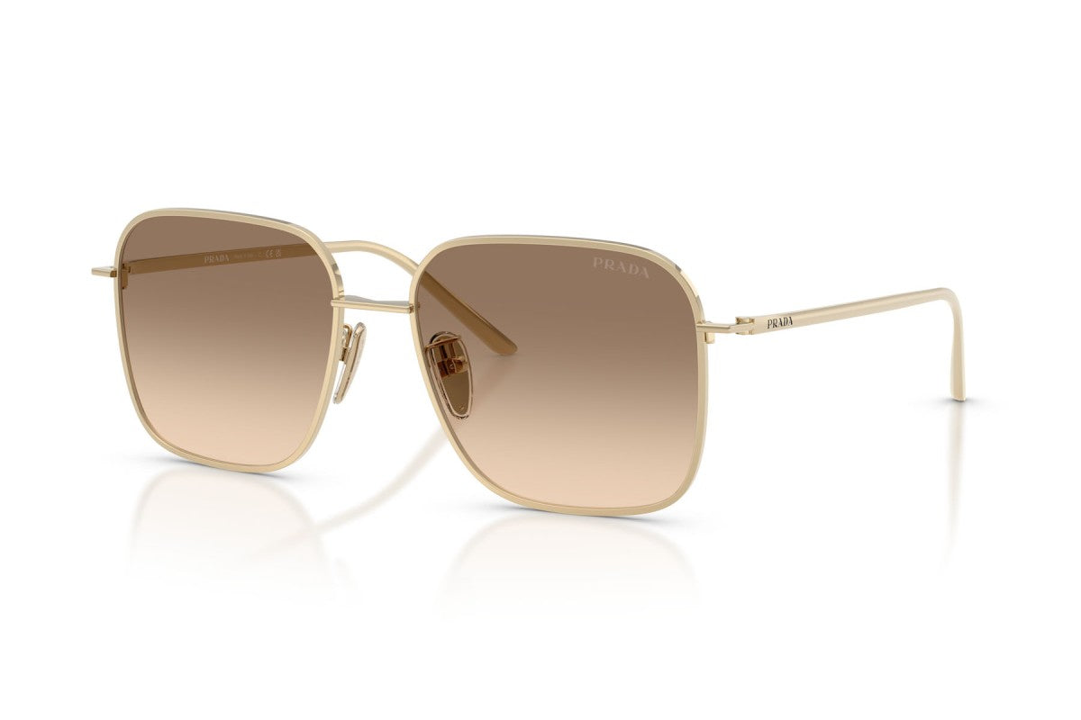 Prada PRC54SD Square Sunglasses in Light Brown Gradient Light Grey/Pale Gold, angle view