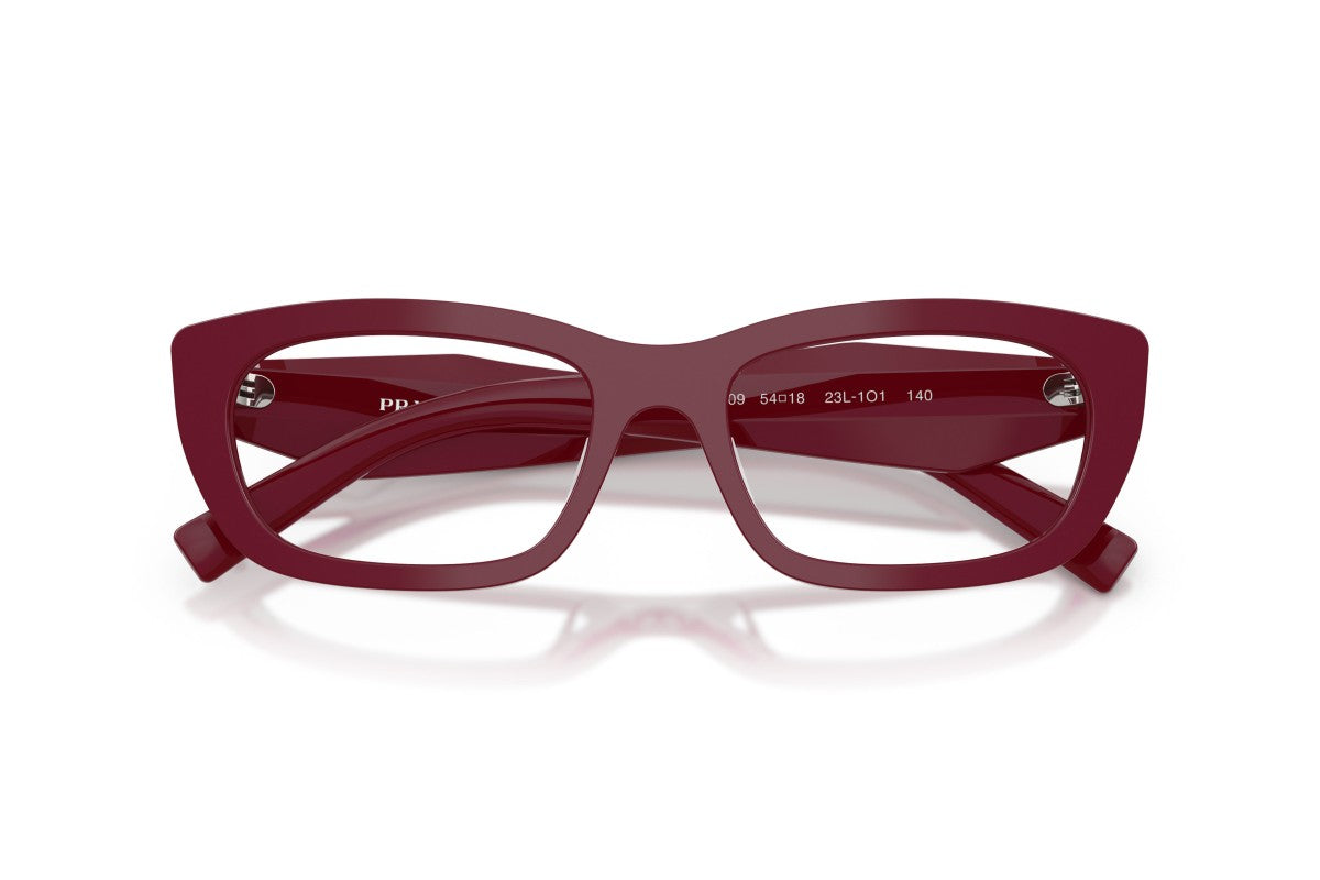 Prada PRD09V Cat Eye Eyeglasses in Brown Marsala, detail view