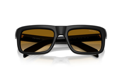 Prada PRD11S Rectangle Sunglasses in Brown / Black, detail view