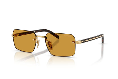 Prada PRD55S Rectangle Sunglasses in Dark Honey / Gold, angle view