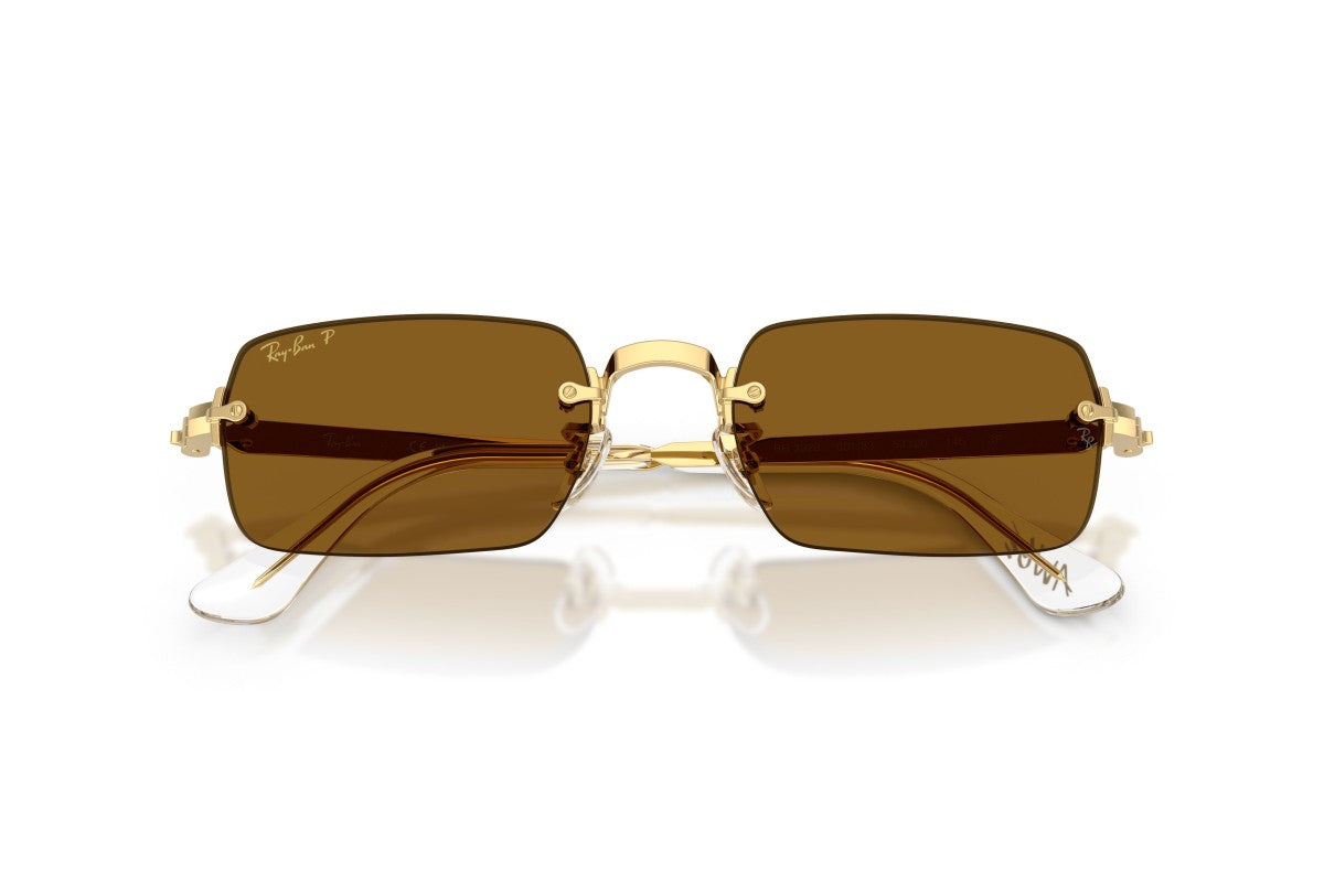 Ray-Ban RB3928 Oval Sunglasses in Dark Brown Gold, detail view