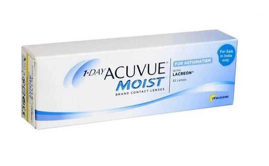 1-Day Acuvue Moist for Astigmatism Contact Lenses box, front view