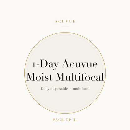 1-Day Acuvue Moist Multifocal Contact Lenses on ivory plate