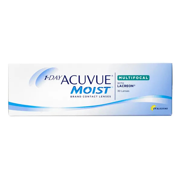 1-Day Acuvue Moist Multifocal Contact Lenses box, front view