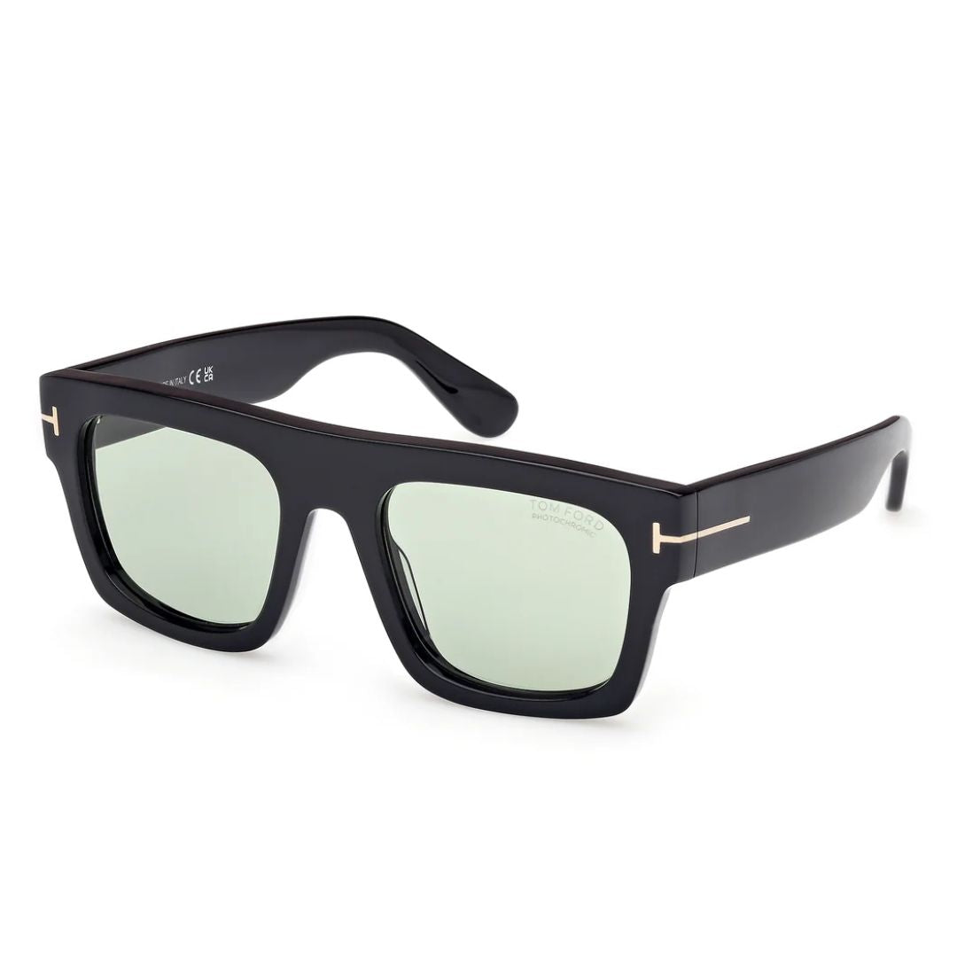 Tom Ford TF0711 Square Sunglasses in Green Photochromic Shiny Black, front view