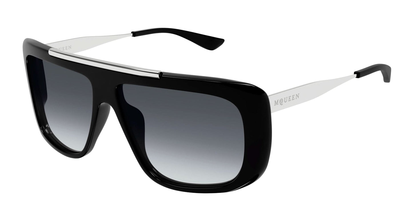 Alexander McQueen AM0492S Aviator Sunglasses in Gradient Grey Lenses With Shiny Black Frame, front view