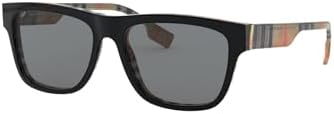 Burberry BE4293/S Square Sunglasses in Grey Lenses With Black Vintage Check Frame, angle view