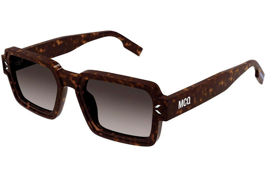 Alexander McQueen MQ0381S Rectangle Sunglasses in Brown Gradient Lenses With Shiny Dark Havana Frame, front view
