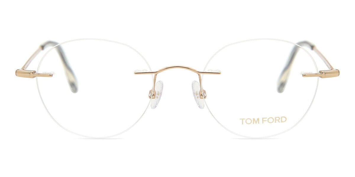 Tom Ford TF5340 Round Eyeglasses in Clear Shiny Rose Gold, front view