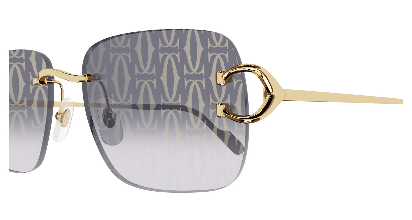 Cartier CT0330S Square Sunglasses in Gray Mirror Gold, detail view