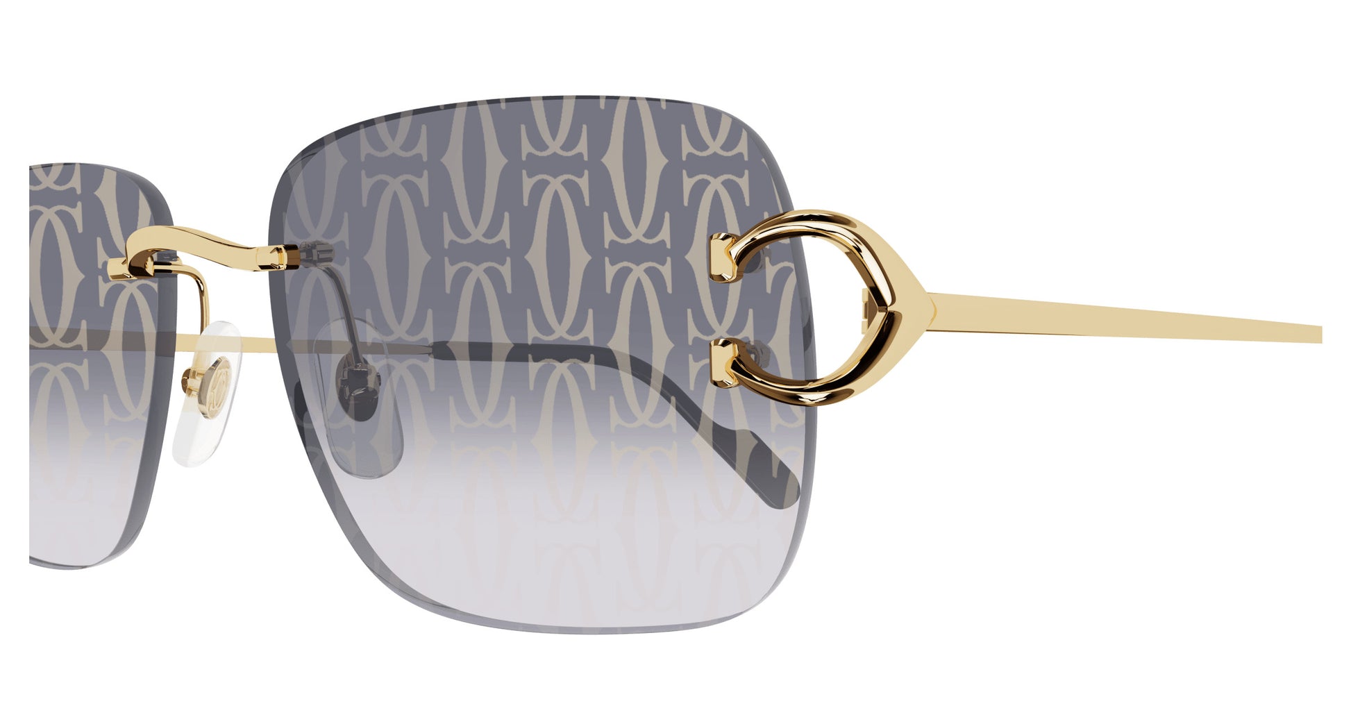 Cartier CT0330S Square Sunglasses in Gray Mirror Gold, detail view