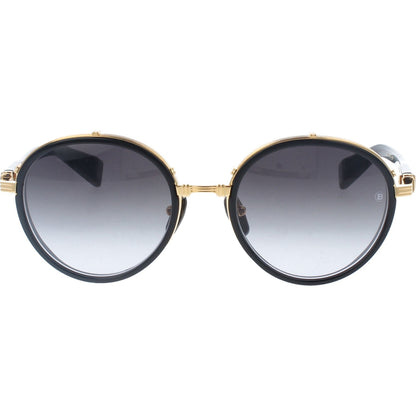 Balmain CROISSY Round Sunglasses in Grey Gradient Lenses With Black Gold Frame, front view