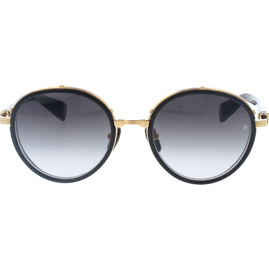 Balmain CROISSY Round Sunglasses in Grey Gradient Lenses With Black Gold Frame, front view