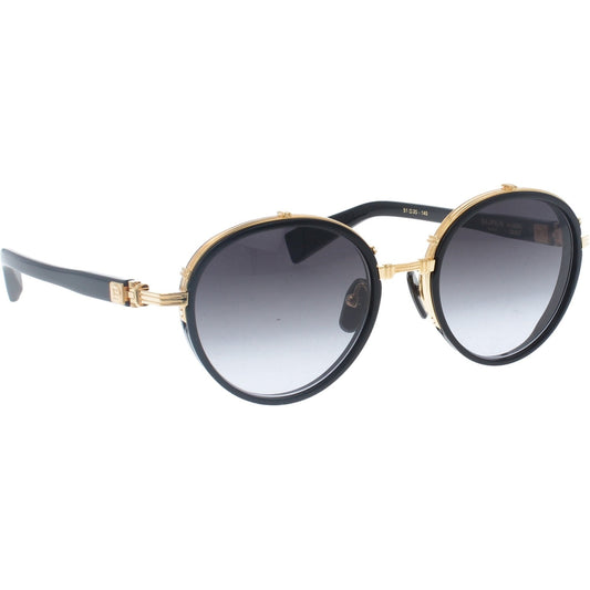 Balmain CROISSY Round Sunglasses in Grey Gradient Lenses With Black Gold Frame, angle view