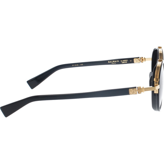 Balmain CROISSY Round Sunglasses in Grey Gradient Lenses With Black Gold Frame, side view