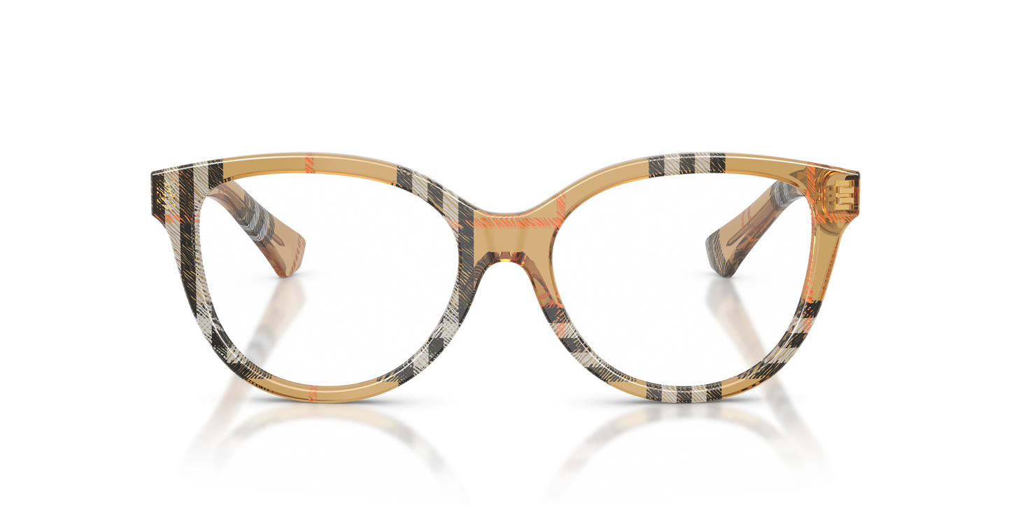 Burberry BE2456 Cat Eye Eyeglasses in Clear Lenses With Check Sand Frame, front view