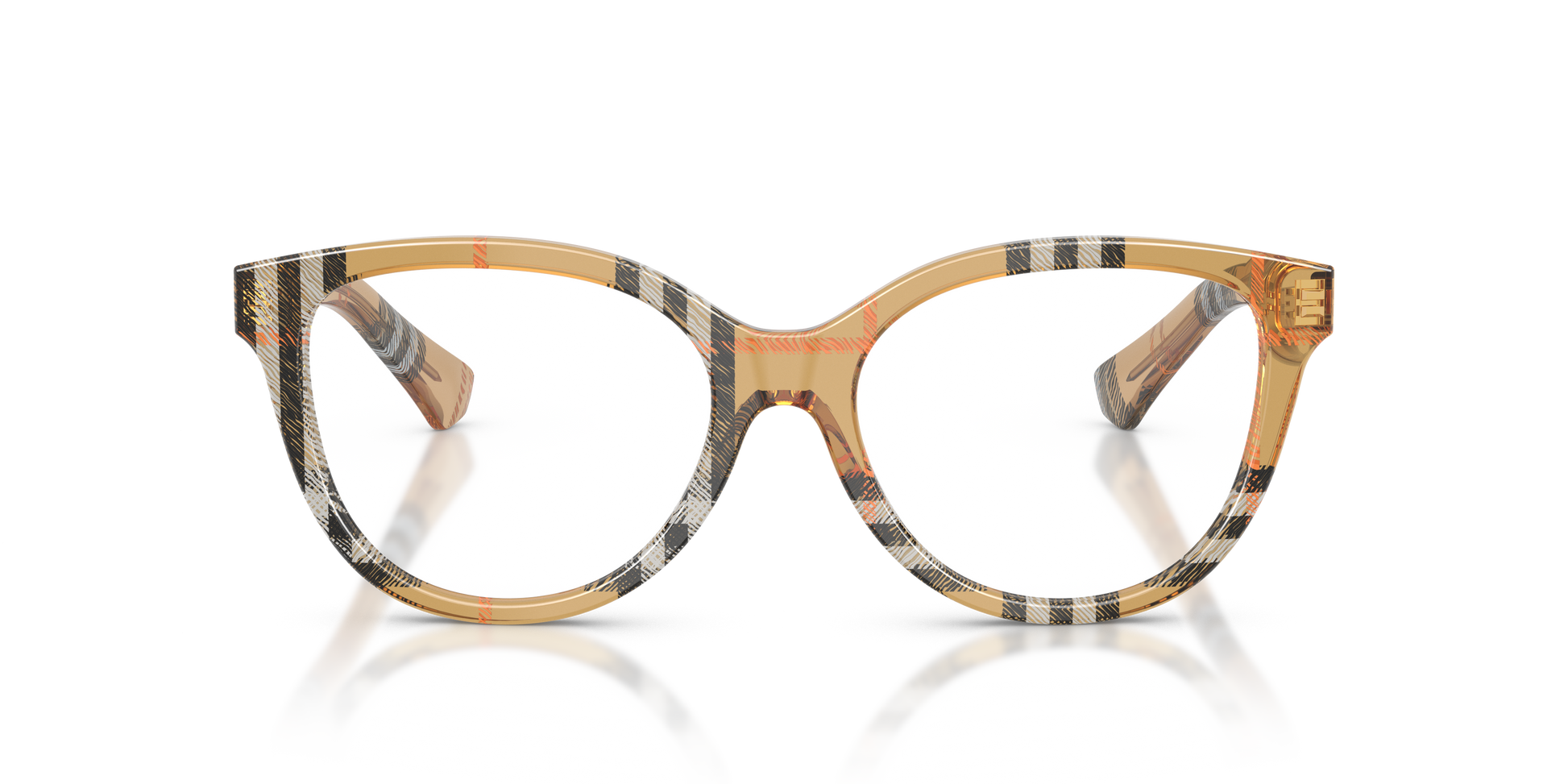 Burberry BE2456 Cat Eye Eyeglasses in Clear Lenses With Check Sand Frame, front view