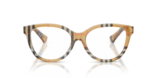 Burberry BE2456 Cat Eye Eyeglasses in Clear Lenses With Check Sand Frame, front view