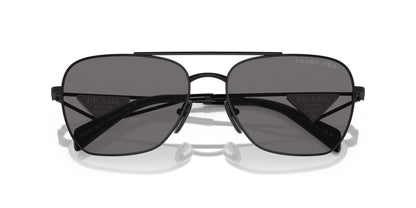 Prada PRA50S Round Sunglasses in Solid Grey Lenses With Black Frame, detail view