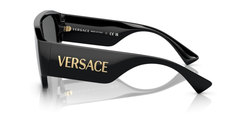 Versace VE4439S Geometric Sunglasses in Solid Dark Grey Lenses With Black Frame, angle view