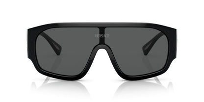 Versace VE4439S Geometric Sunglasses in Solid Dark Grey Lenses With Black Frame, side view