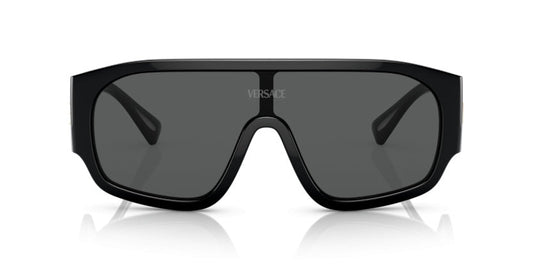 Versace VE4439S Geometric Sunglasses in Solid Dark Grey Lenses With Black Frame, side view