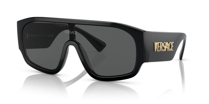 Versace VE4439S Geometric Sunglasses in Solid Dark Grey Lenses With Black Frame, front view