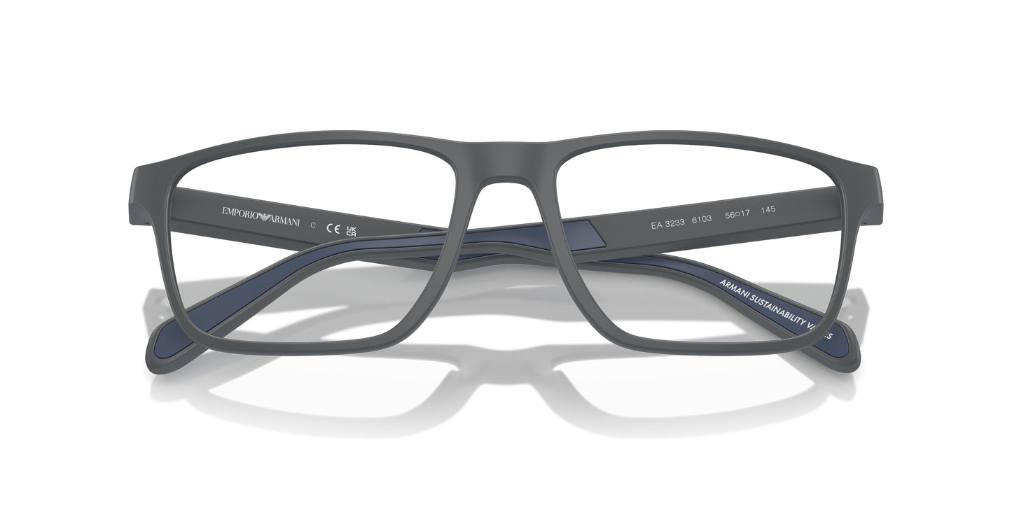 Emporio Armani EA3233 Rectangle Eyeglasses in Matte Dark Grey, detail view