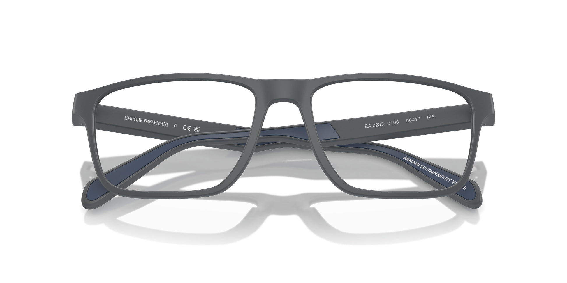 Emporio Armani EA3233 Rectangle Eyeglasses in Matte Dark Grey, detail view