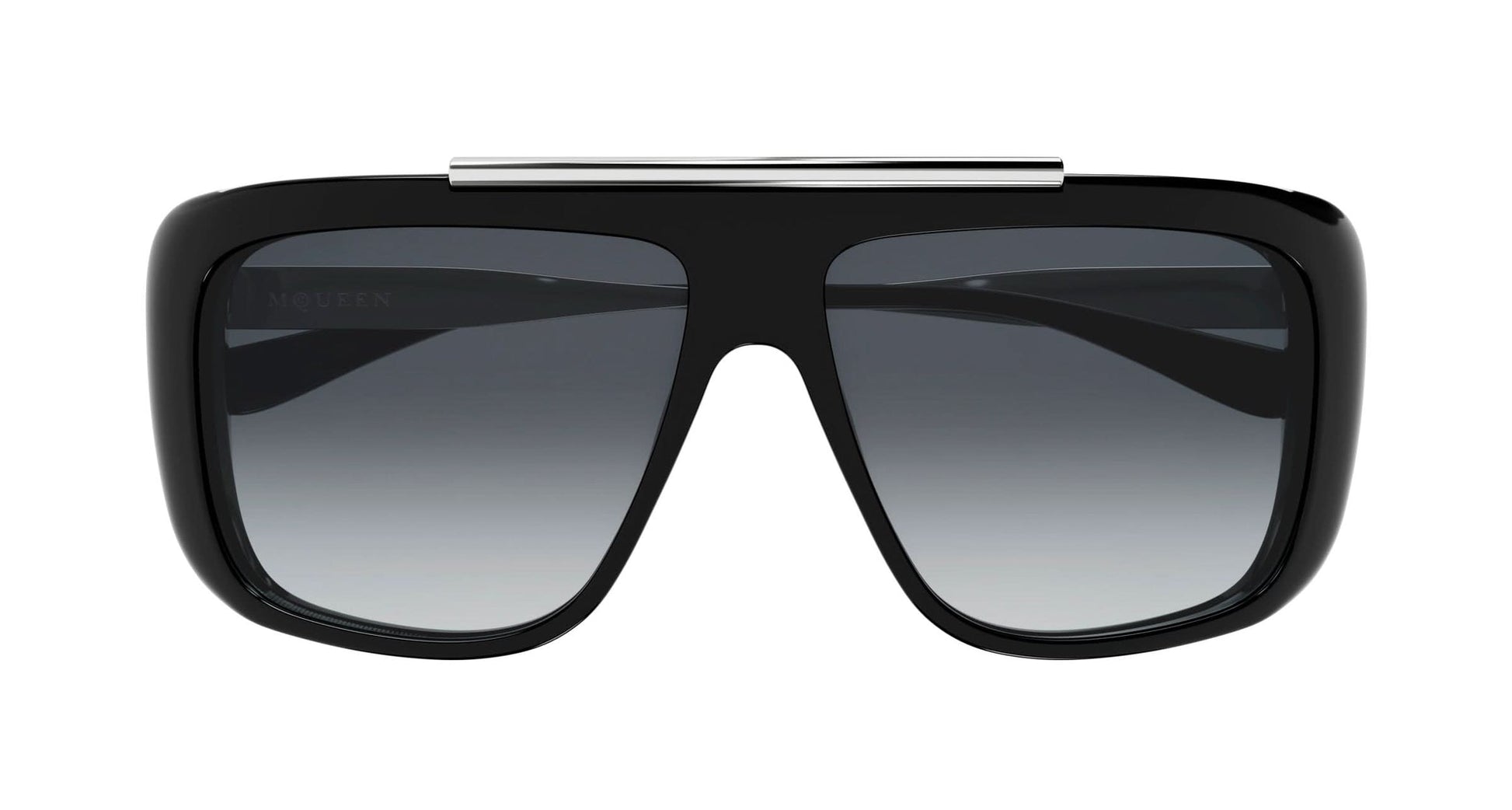 Alexander McQueen AM0492S Aviator Sunglasses in Gradient Grey Lenses With Shiny Black Frame, side view