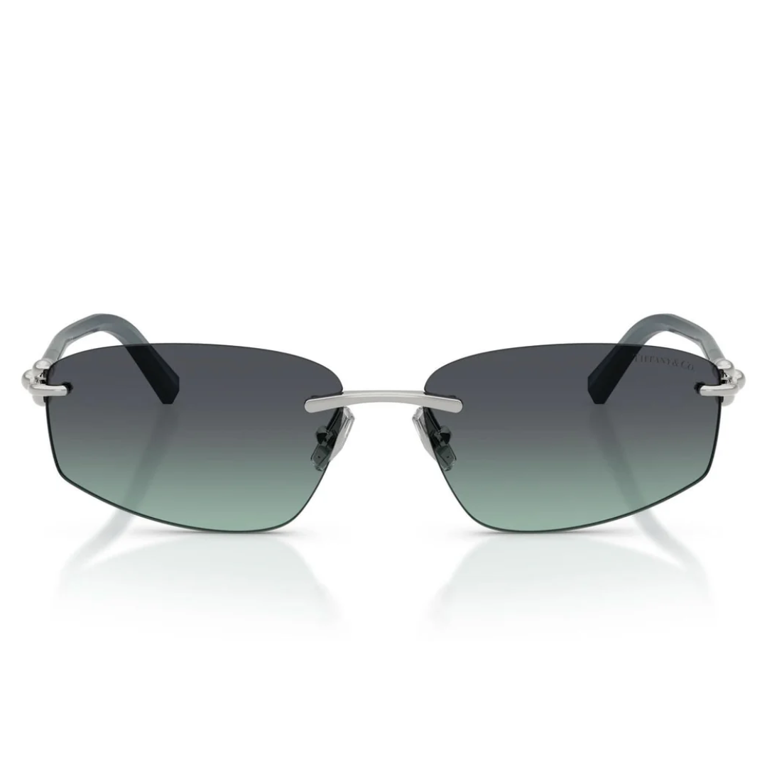 Tiffany & Co. TF3114 Rectangle Sunglasses in Azure To Dark Grey Gradient / Polished Silver, side view