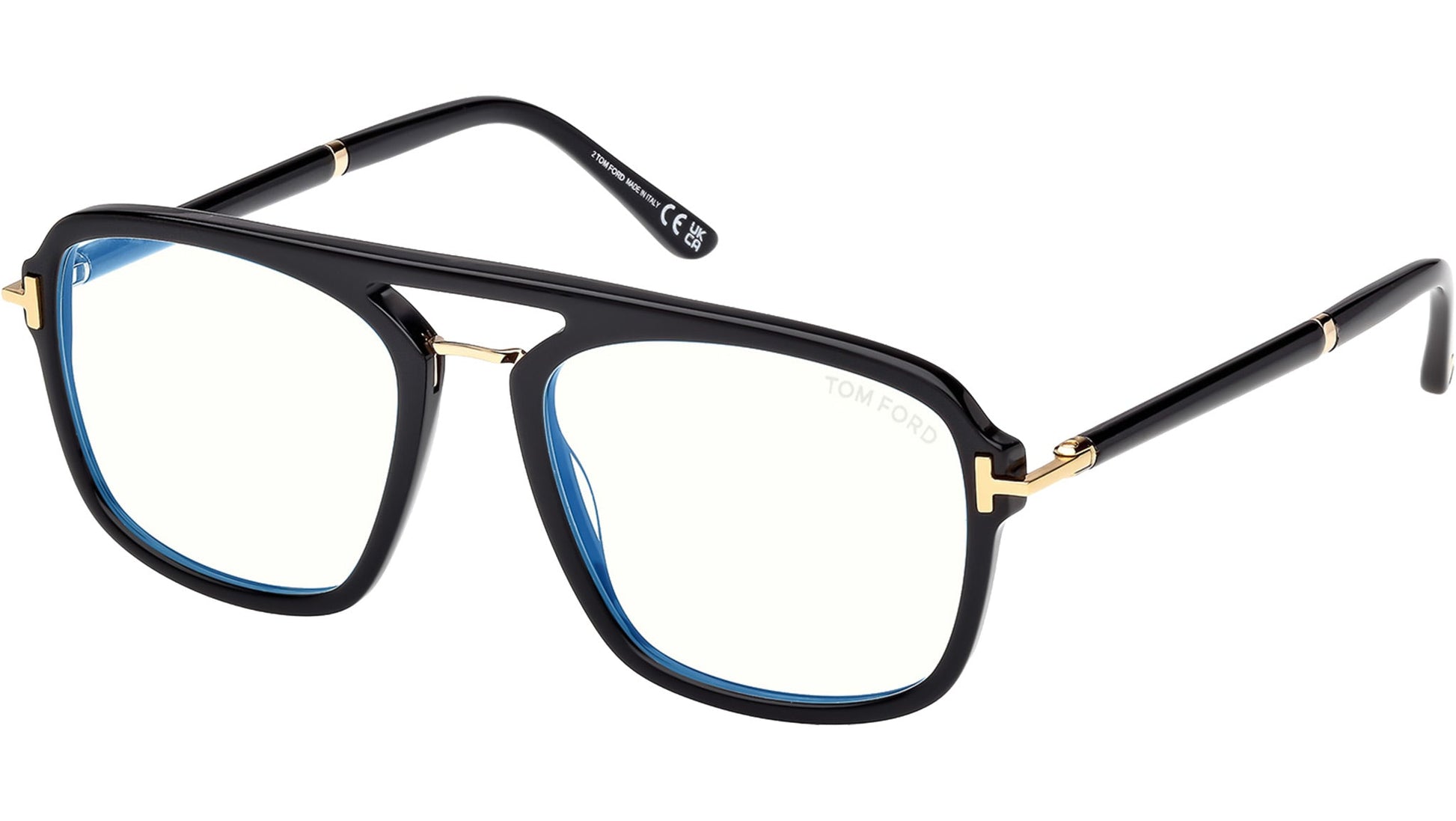 Tom Ford TF6086 Pilot Eyeglasses in Clear Lenses With Shiny Black Frame, side view