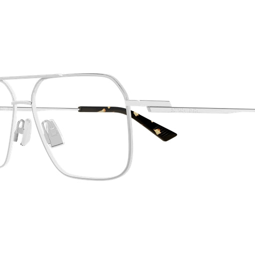 Bottega Veneta BV1384O Aviator Eyeglasses in Clear Lenses With Silver Frame, detail view
