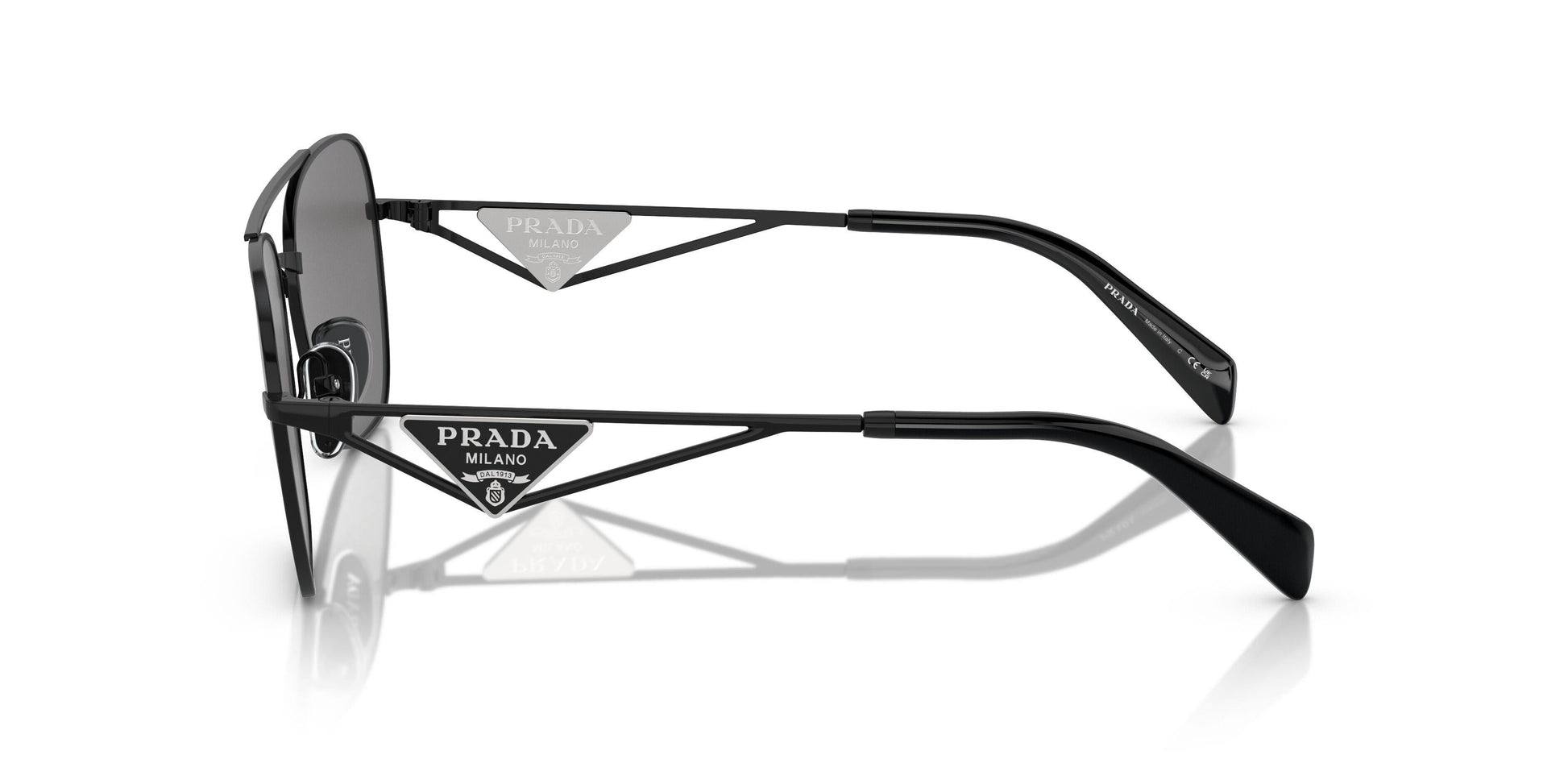 Prada PRA50S Round Sunglasses in Solid Grey Lenses With Black Frame, side view