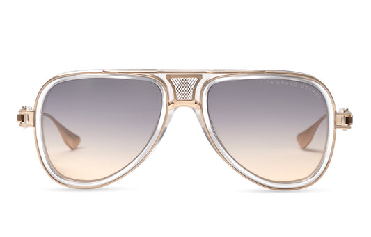 DITA GRAND DECADE Square Sunglasses in Crystal Clear / Brushed White Gold, front view