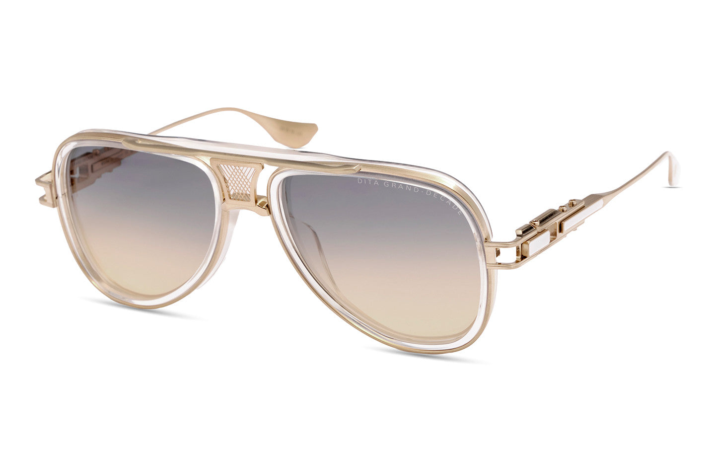 DITA GRAND DECADE Square Sunglasses in Crystal Clear / Brushed White Gold, angle view