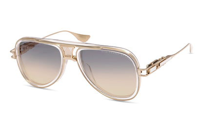 DITA GRAND DECADE Square Sunglasses in Crystal Clear / Brushed White Gold, angle view