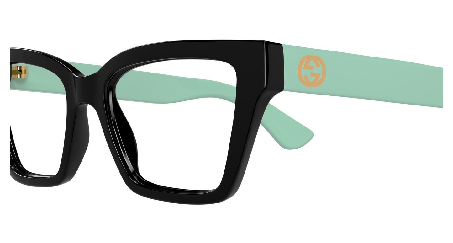 Gucci GG1715O Cat Eye Eyeglasses in Transparent / Black-Green Temples, angle view