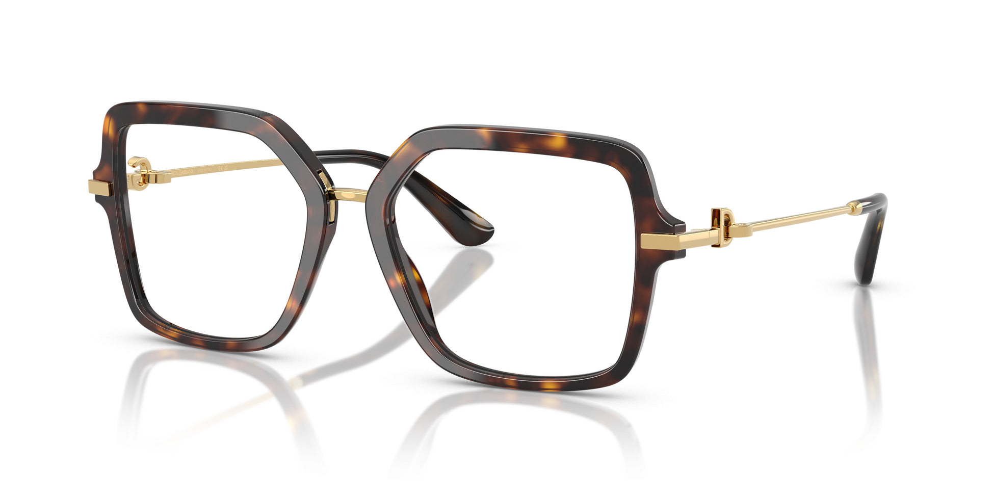 Dolce & Gabbana DG3396 Square Eyeglasses in Dark Tortoise, angle view