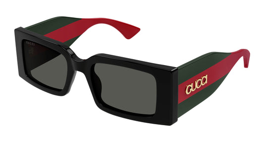Gucci GG1860S Rectangle Sunglasses in Grey / Black-Green Temples, front view