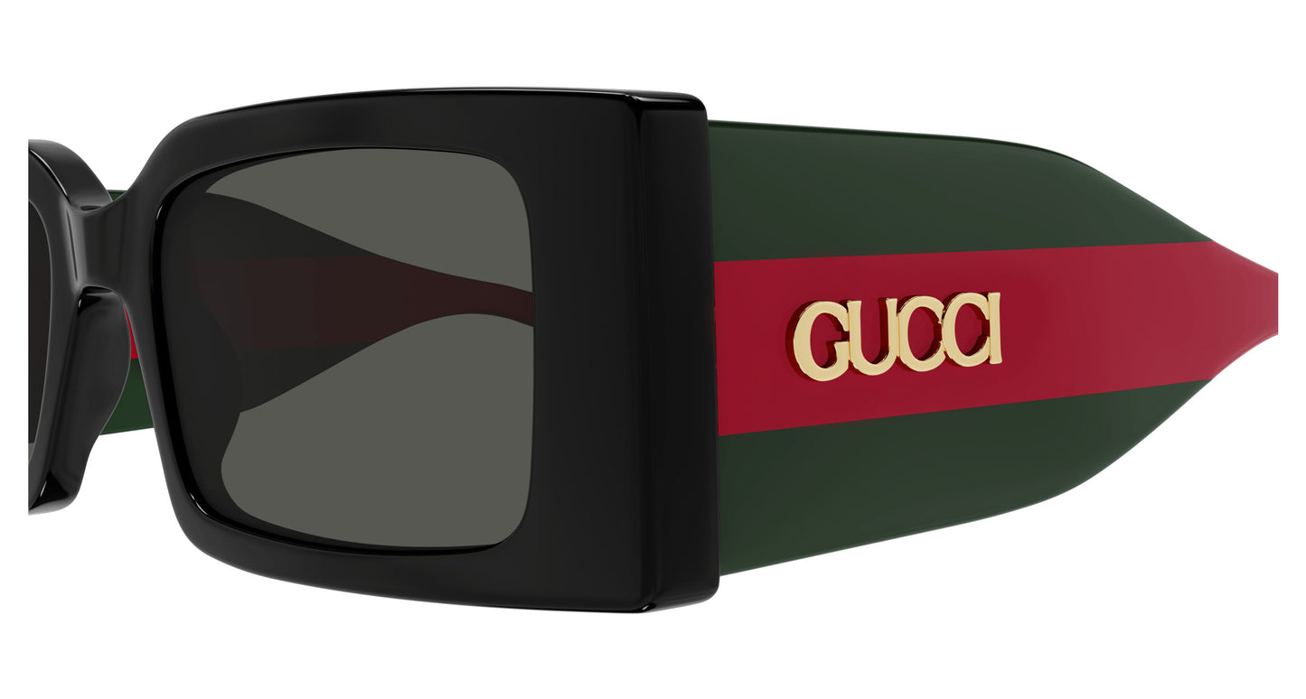 Gucci GG1860S Rectangle Sunglasses in Grey / Black-Green Temples, angle view