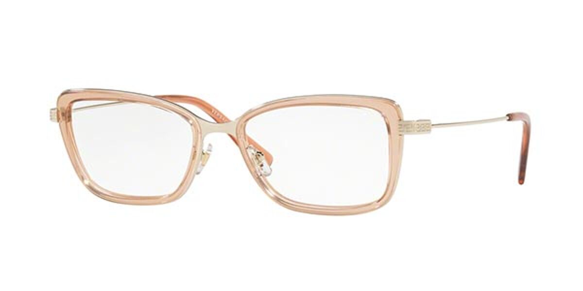 Versace VE1243 Rectangle Eyeglasses in Pale Gold / Brown Transparent, front view