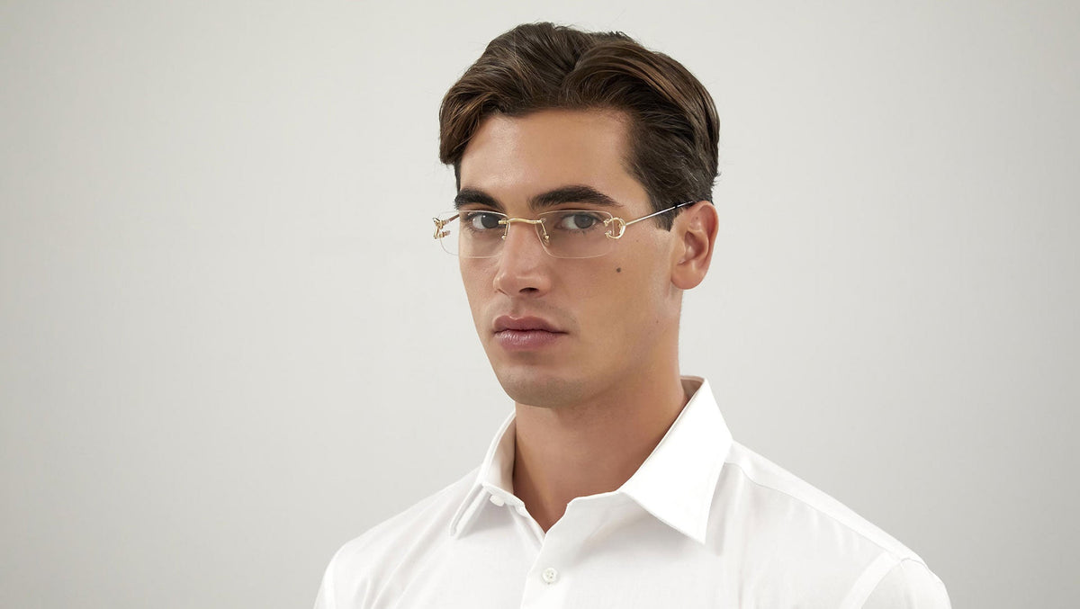 Cartier CT0344O Rectangle Eyeglasses in Demo Lenses With Shiny Gold Frame, side view